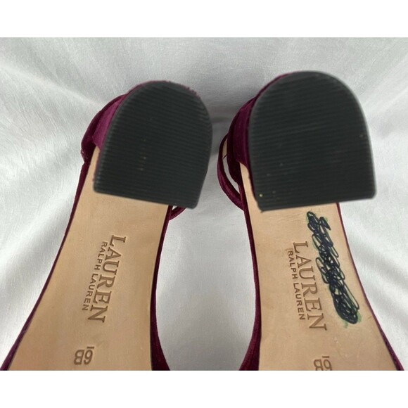 Lauren Ralph Dress Sandal Womens 6B Sylvia Velvet Purple Plum Heel Ankle Strap - Picture 11 of 13